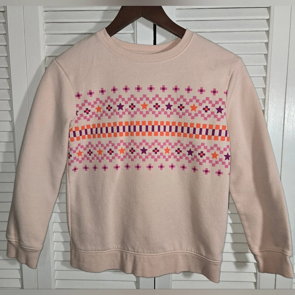 Cat & Jack Peach Pullover Sweatshirt Fair Isle Printed Pattern Sz 10/12